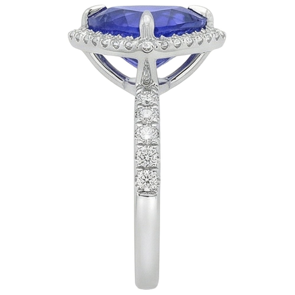 9 Carats Trillion Shape Tanzanite With Round Natural Earth Mined Diamond ( Not Lab Grown )s Ring White Gold