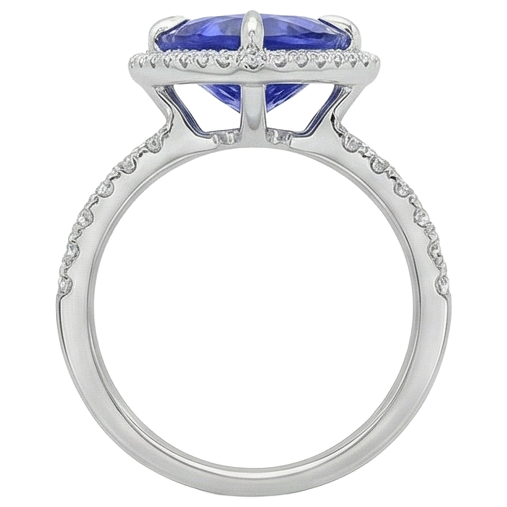 9 Carats Trillion Shape Tanzanite With Round Natural Earth Mined Diamond ( Not Lab Grown )s Ring White Gold