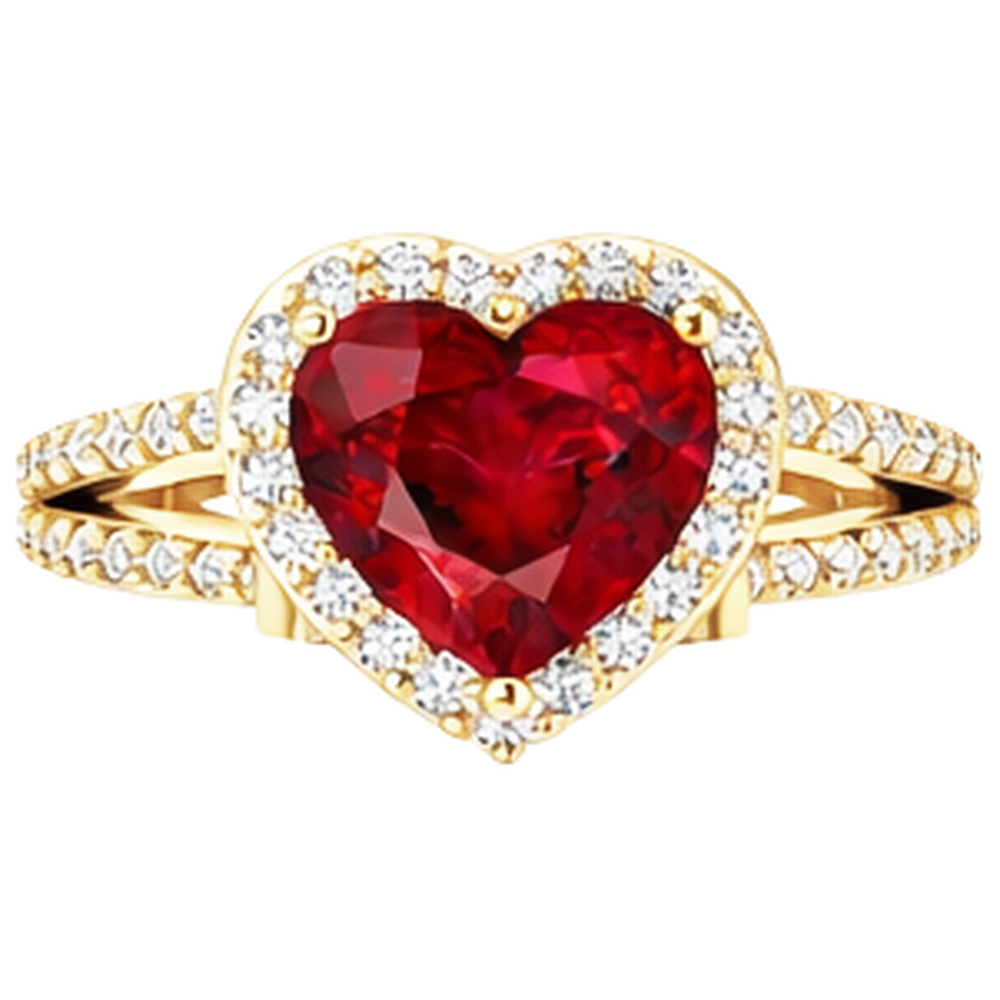 9 Ct Beautiful Heart Shape Ruby And Natural Earth Mined Diamond ( Not Lab Grown )  Ring Yellow Gold
