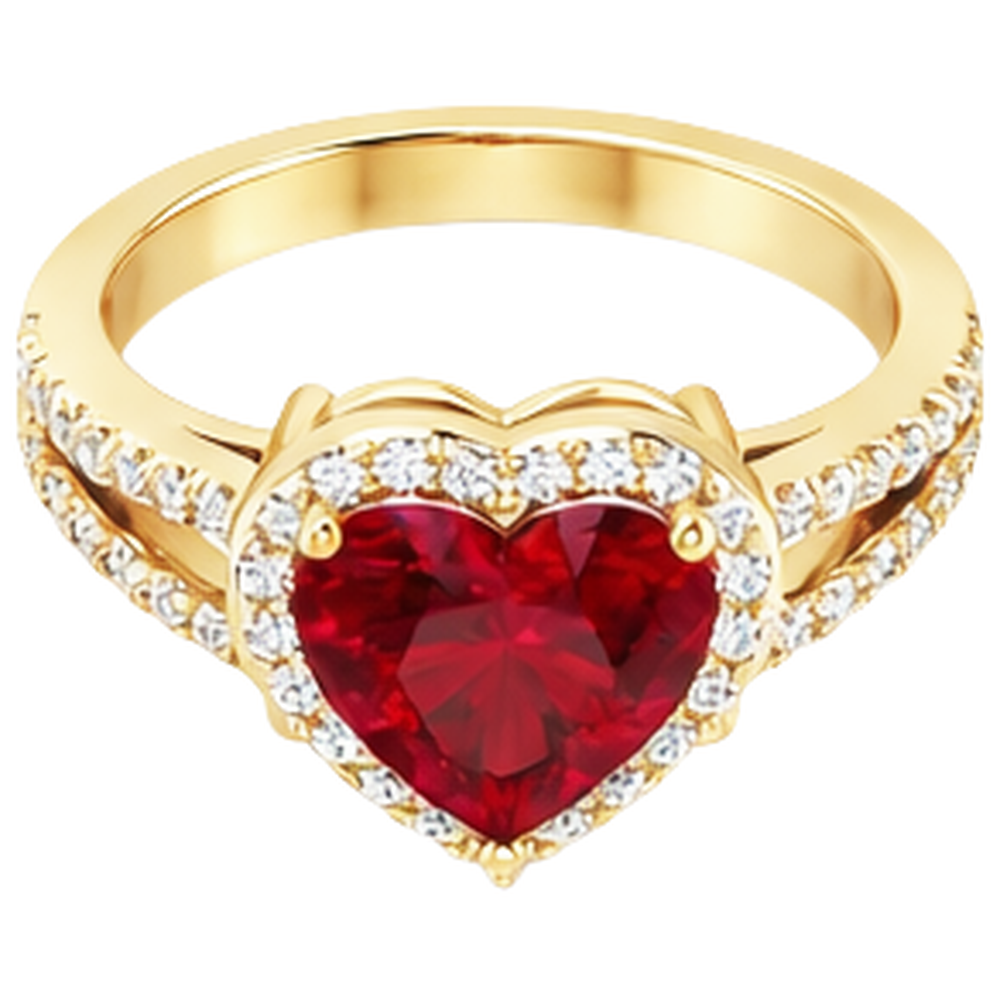 9 Ct Beautiful Heart Shape Ruby And Natural Earth Mined Diamond ( Not Lab Grown )  Ring Yellow Gold