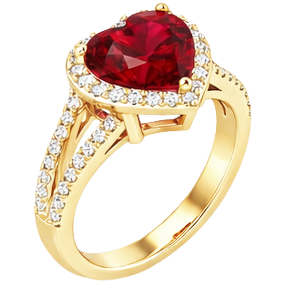 9 Ct Beautiful Heart Shape Ruby And Natural Earth Mined Diamond ( Not Lab Grown )  Ring Yellow Gold