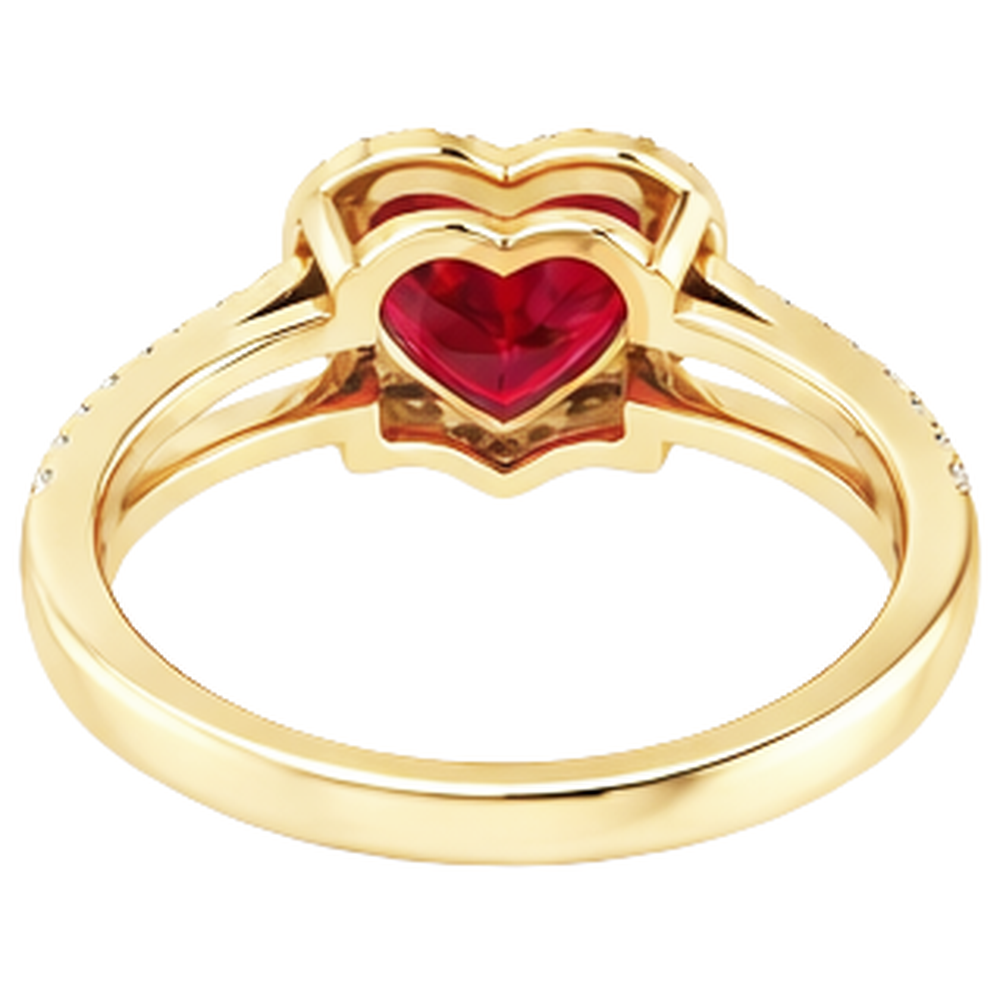 9 Ct Beautiful Heart Shape Ruby And Natural Earth Mined Diamond ( Not Lab Grown )  Ring Yellow Gold
