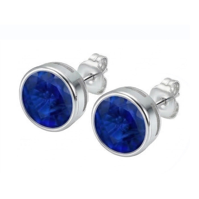 natural round sapphire 9ct earring close up detail