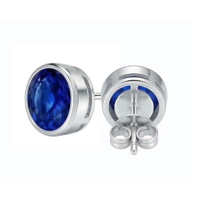 natural round sapphire 9ct earring top view