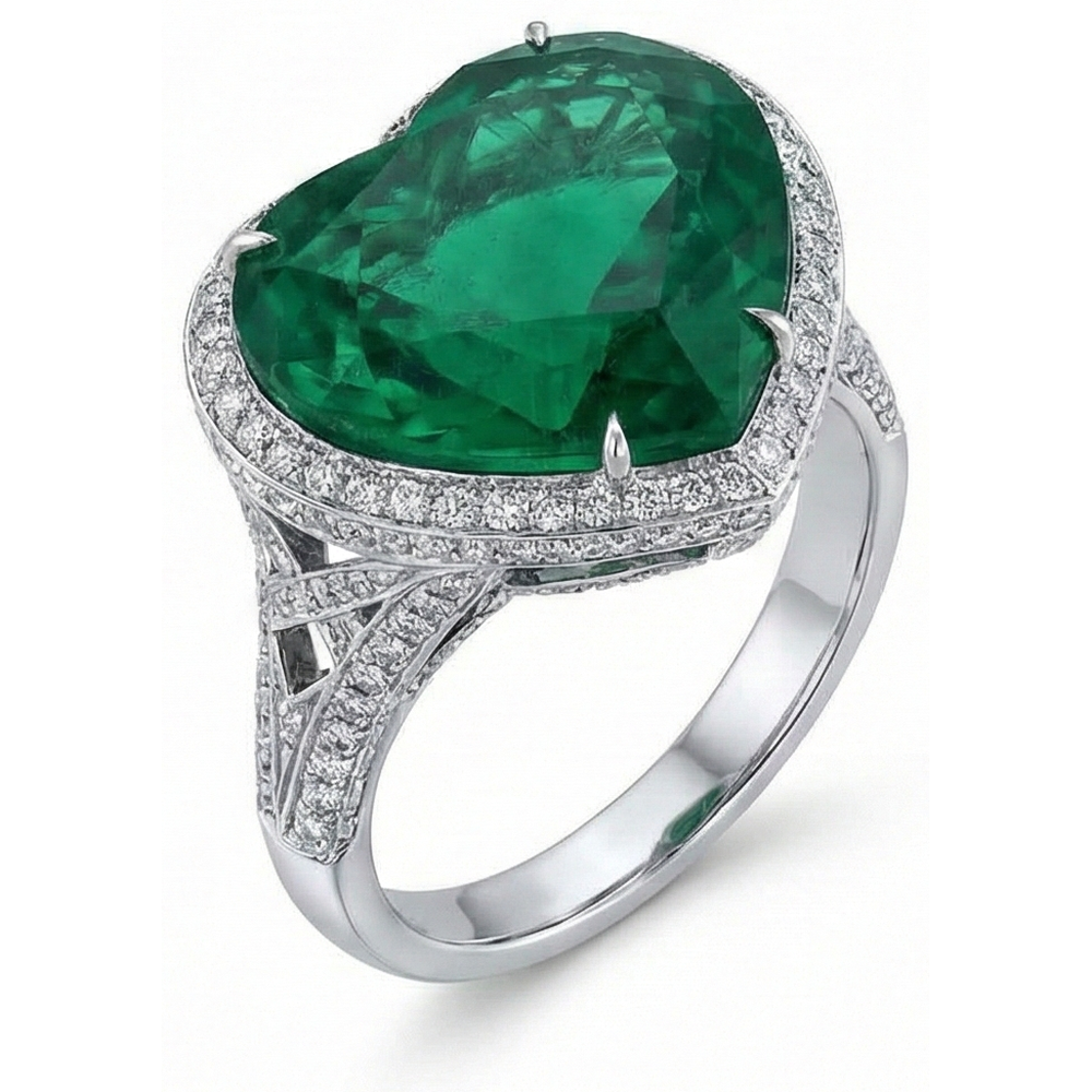 9 Ct Green Heart Cut Green Emerald And Natural Earth Mined Diamond Wedding Ring White Gold 14K