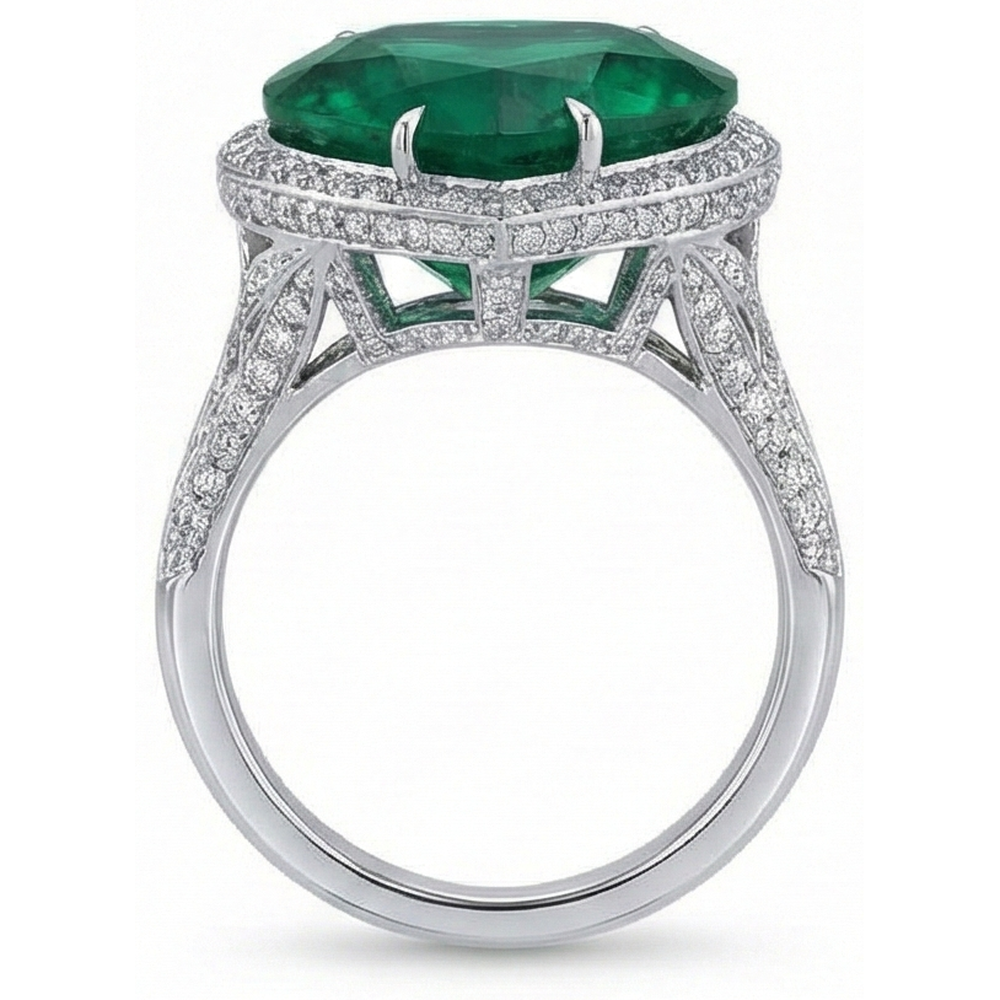 9 Ct Green Heart Cut Green Emerald And Natural Earth Mined Diamond Wedding Ring White Gold 14K