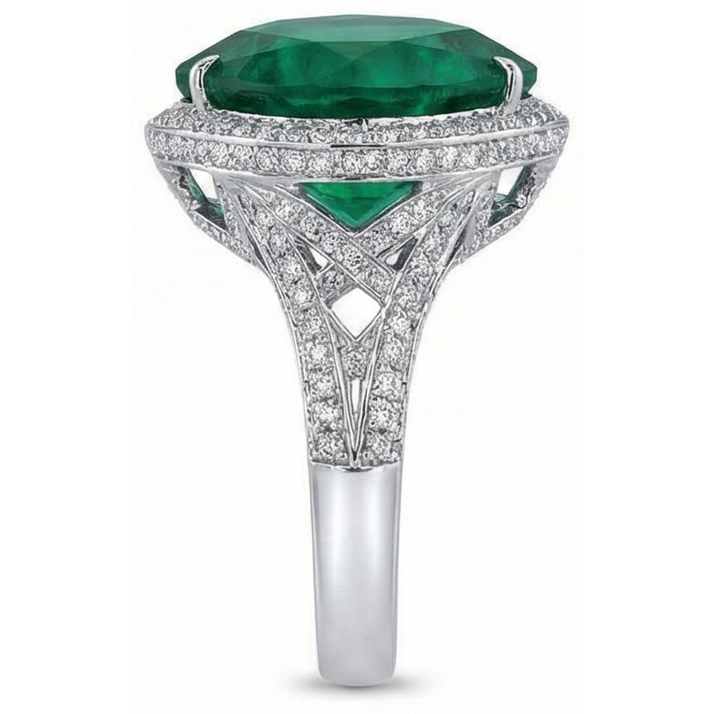 9 Ct Green Heart Cut Green Emerald And Natural Earth Mined Diamond Wedding Ring White Gold 14K
