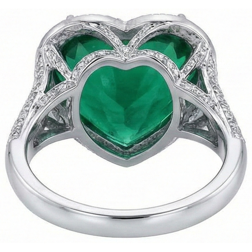 9 Ct Green Heart Cut Green Emerald And Natural Earth Mined Diamond Wedding Ring White Gold 14K
