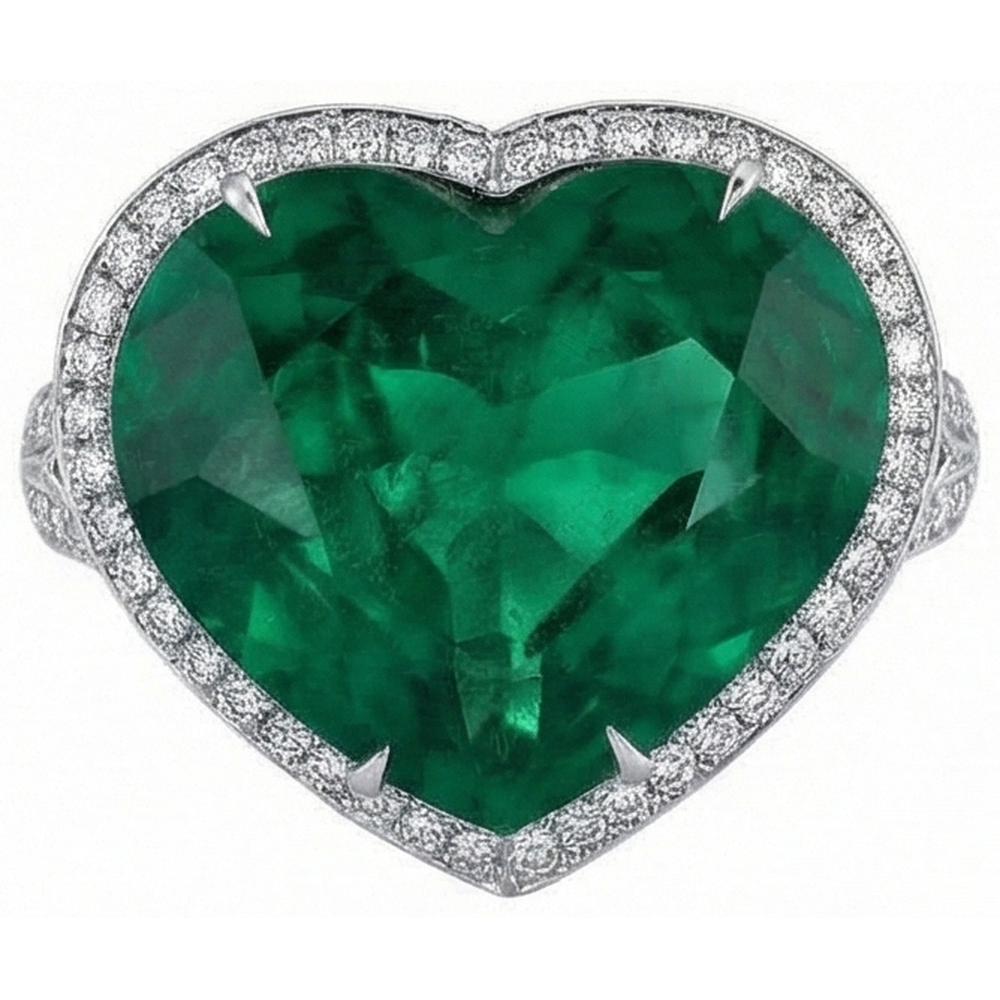 9 Ct Green Heart Cut Green Emerald And Natural Earth Mined Diamond Wedding Ring White Gold 14K