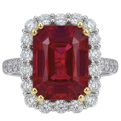 9 Ct Red Cushion Shape Ruby Natural Earth Mined Diamond ( Not Lab Grown ) Wedding Ring Two Tone Gold 14K