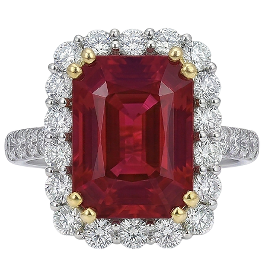 9 Ct Red Cushion Shape Ruby Natural Earth Mined Diamond ( Not Lab Grown ) Wedding Ring Two Tone Gold 14K