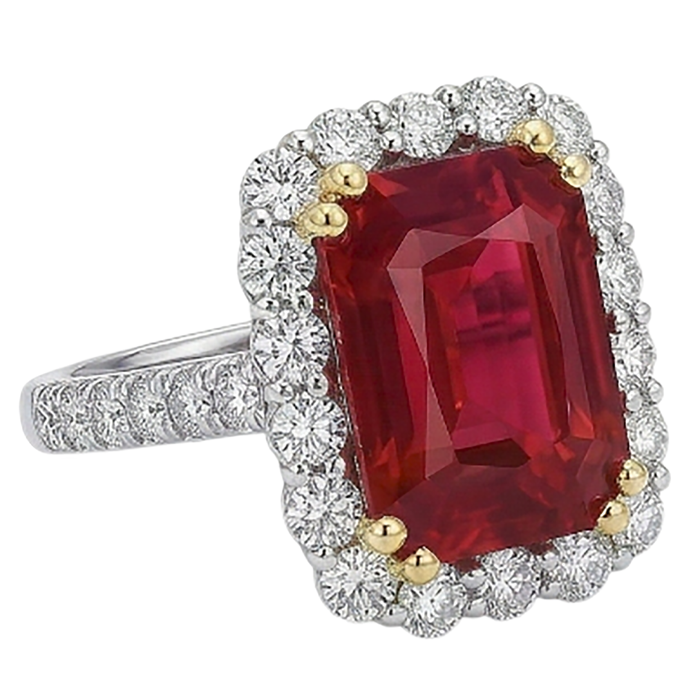 9 Ct Red Cushion Shape Ruby Natural Earth Mined Diamond ( Not Lab Grown ) Wedding Ring Two Tone Gold 14K