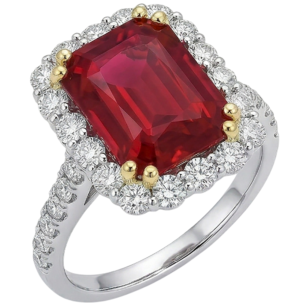9 Ct Red Cushion Shape Ruby Natural Earth Mined Diamond ( Not Lab Grown ) Wedding Ring Two Tone Gold 14K