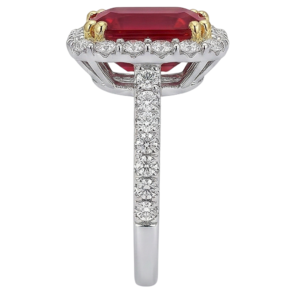 9 Ct Red Cushion Shape Ruby Natural Earth Mined Diamond ( Not Lab Grown ) Wedding Ring Two Tone Gold 14K