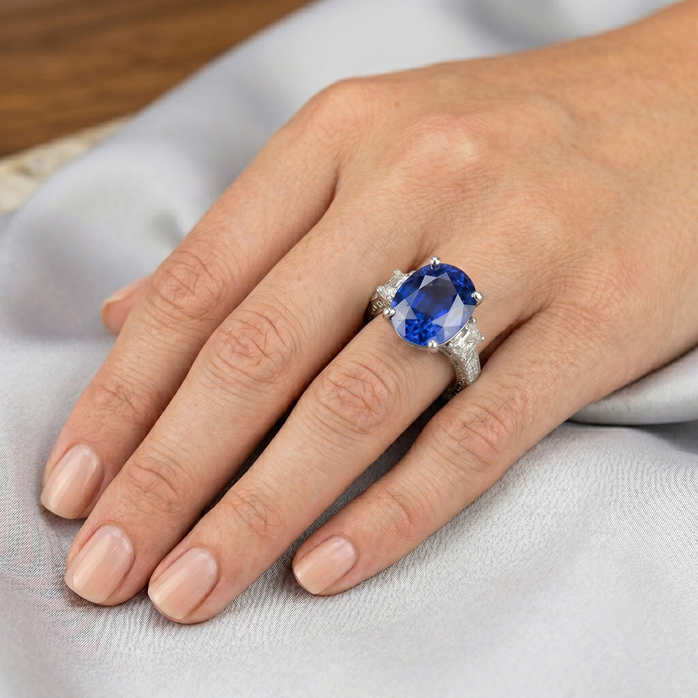 9 Ct Sapphire Ring Natural Earth Mined Diamond ( Not Lab Grown ) Jewelry