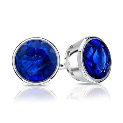 IGI CERTIFIED 9 Ct Big Blue Round Cut Sapphire Gemstone Stud Earring White Gold