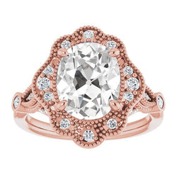 9.75 Carats Halo Wedding Ring Real Oval Old Miner Natural Earth Mined Diamonds Milgrain Shank