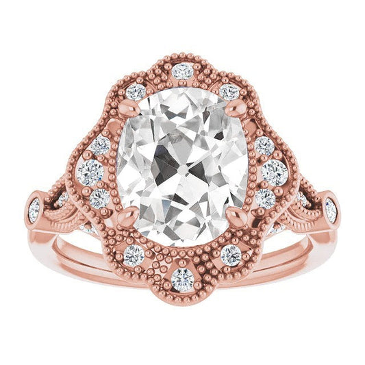 9.75 Carats Halo Wedding Ring Real Oval Old Miner Diamonds Milgrain Shank