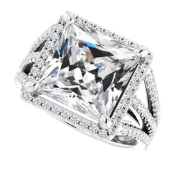 9 Carat Princess Real Natural Earth Mined Diamond Split Shank Ring