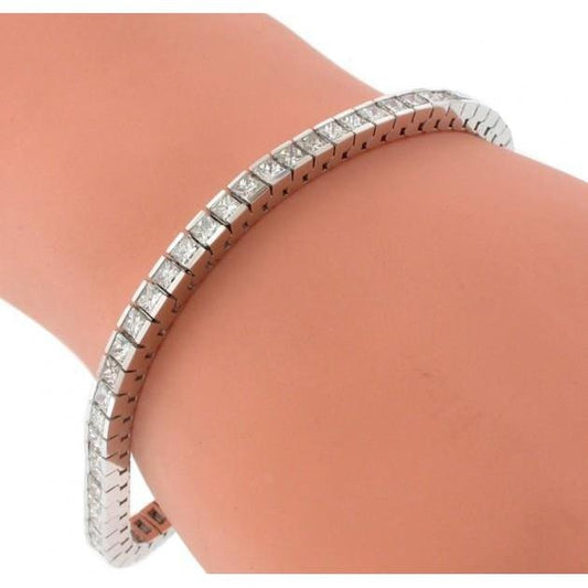 9 Carats Channel Set Natural Princess Cut Diamond Tennis Bracelet White