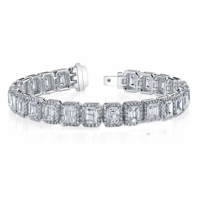 9 Carats Emerald And Round Real Diamond Tennis Bracelet White Gold Jewelry