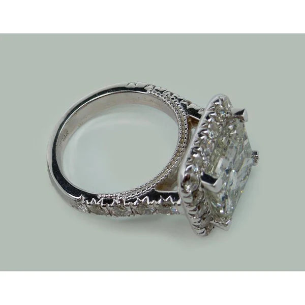 9 Carats Huge Princess Natural Diamond Ring With Accents White Gold 14K
