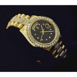 9 Carats Iced Custom Diamond Rolex President Watch Black Diamond