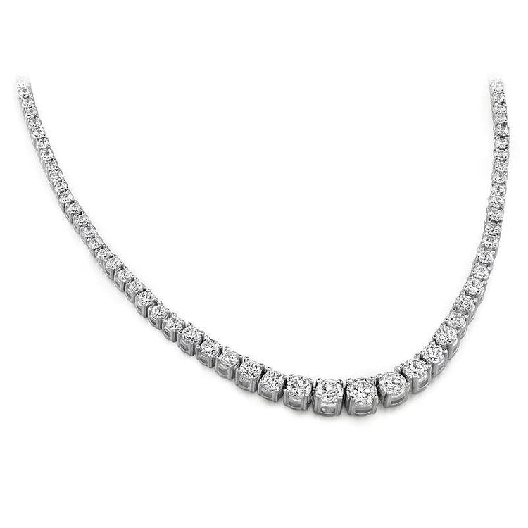 9 Carats Prong Set Natural Diamonds Tennis Necklace White Gold 14K