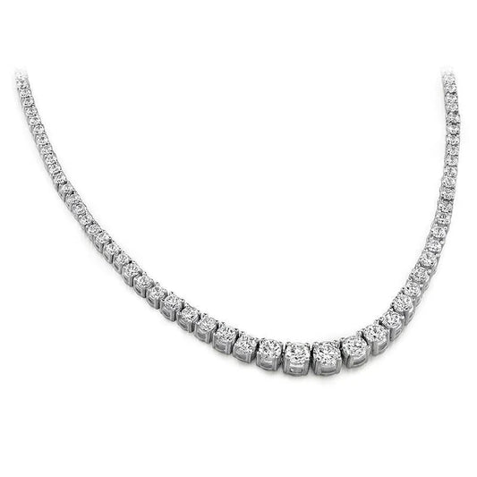 9 Carats Prong Set Natural Diamonds Tennis Necklace White Gold 14K