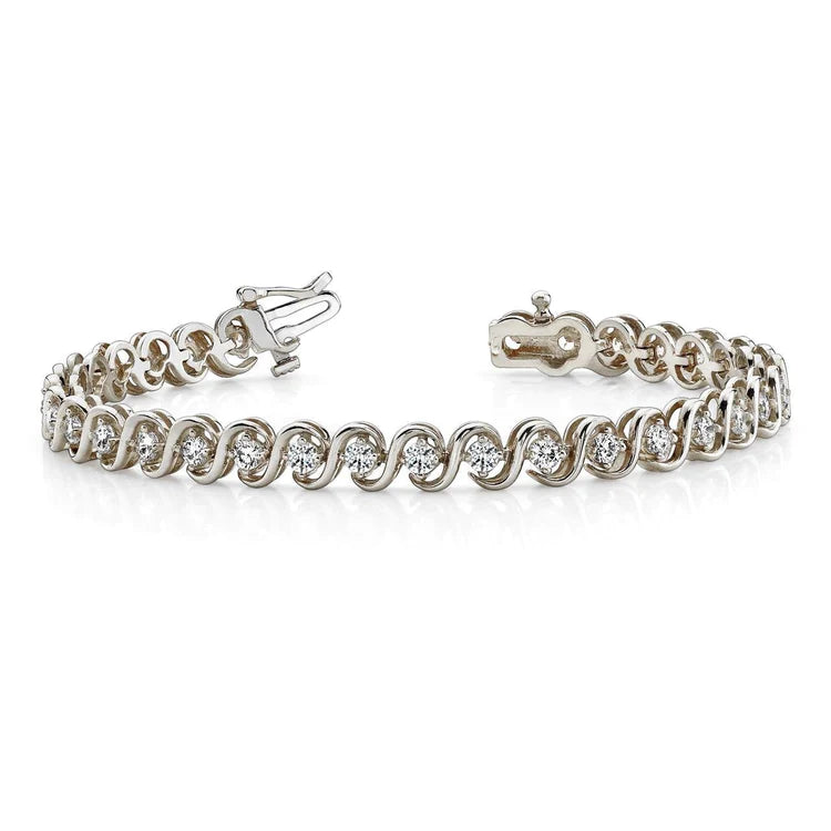 9 Ct. Prong Set Round Genuine Diamond S Style Tennis Women Bracelet Gold 14K