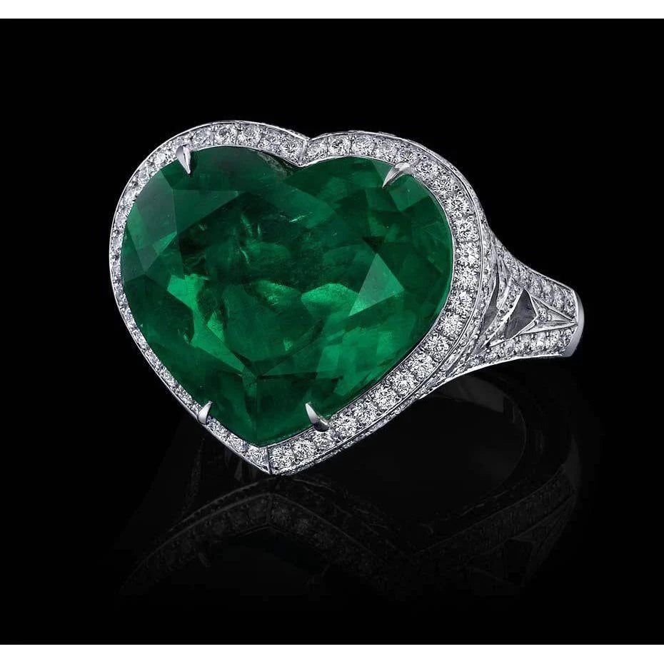 9 Ct Green Heart Cut Green Emerald And Diamond Wedding Ring White Gold 14K