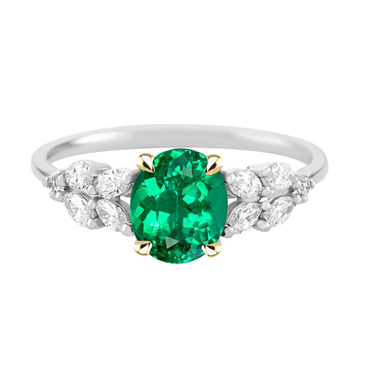 Earth-Mined Colombian Emerald Precious Stone Ring 2 ct 14 Karat Two Tone Gold – main view