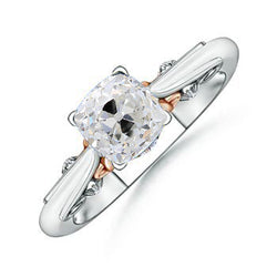 Cushion Natural Earth Mined Diamond Old Miner Ring Solitaire 1.50 Carats Filigree Two Tone