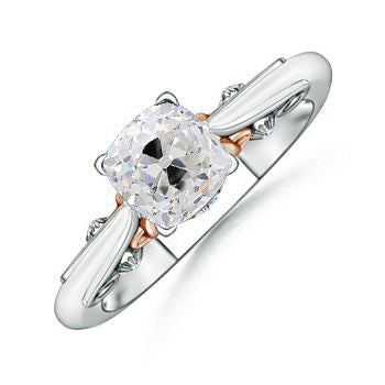 Cushion Natural Earth Mined Diamond Old Miner Ring Solitaire 1.50 Carats Filigree Two Tone