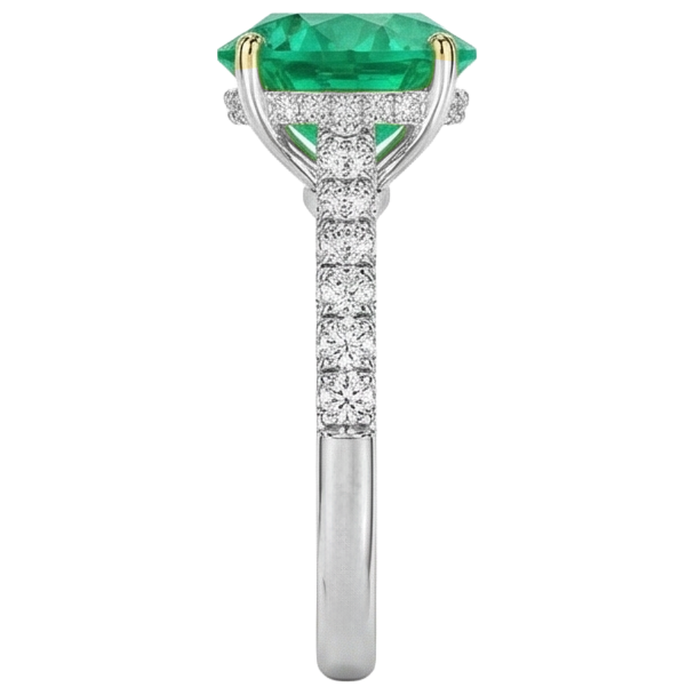 Precious Stone Ring 14 Karat Two Tone Gold with Fine Emerald – top view