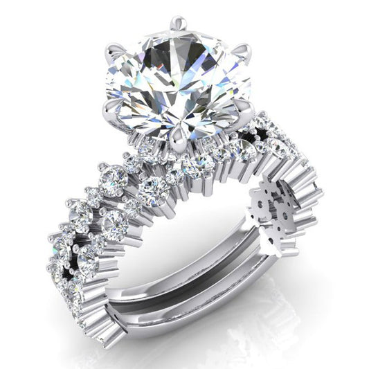 Alternating Real Diamond Size Engagement Ring and Band Set
