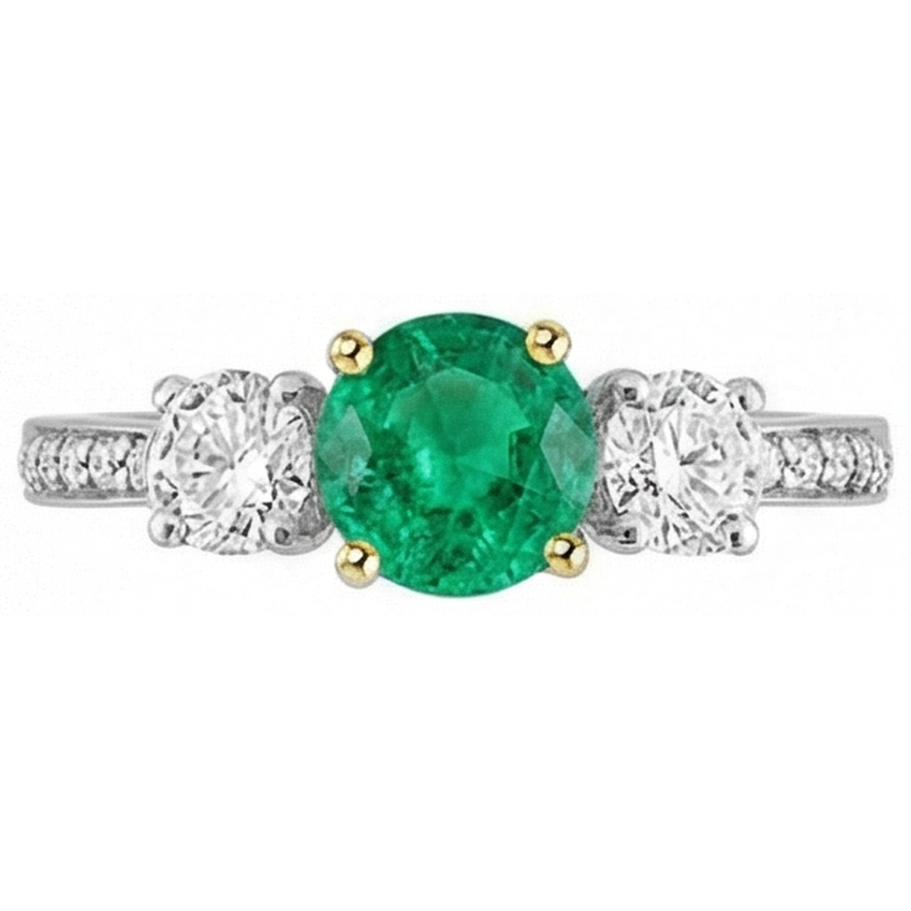 Real Fine Emerald Precious Stone Ring 1 ct Two-Tone 14K Gold – side view