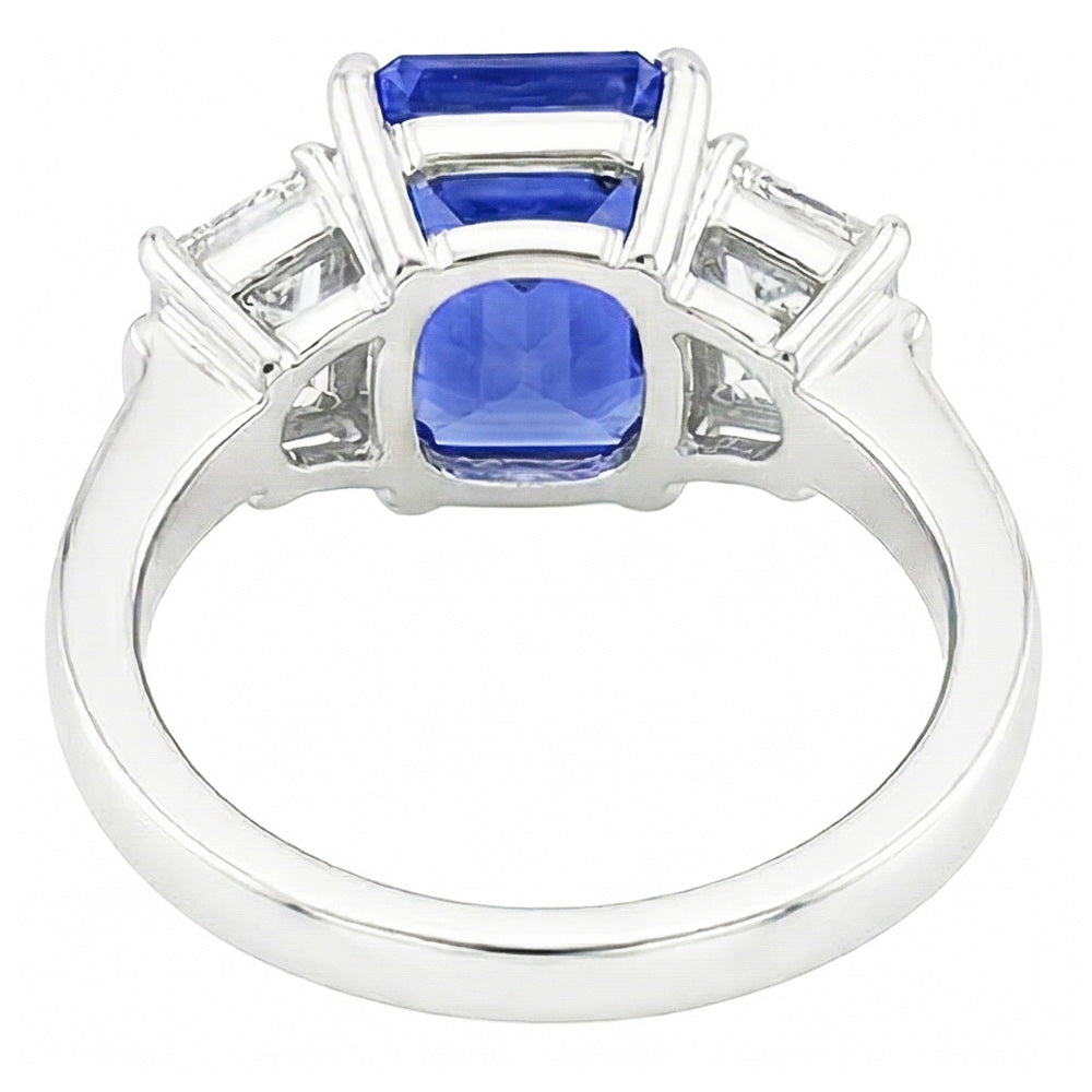 Anniversary Natural Earth Mined Diamond ( Not Lab Grown ) Ring 3 Carats Claw Prong Set Ceylon Sapphire Gold
