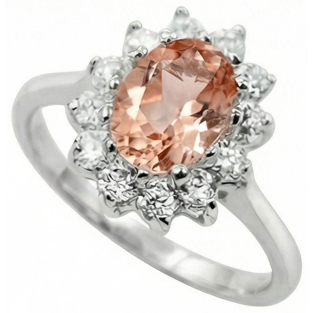 natural round morganite 11ct ring close up detail