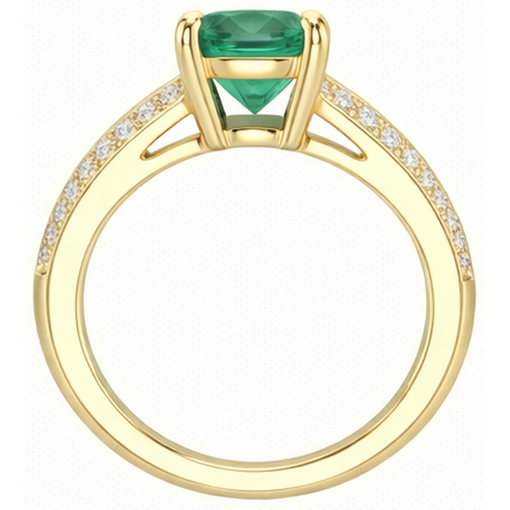 Anniversary Ring 2.25 Ct Round Cut Green Emerald And Natural Earth Mined Diamond ( Not Lab Grown )s Yellow Gold
