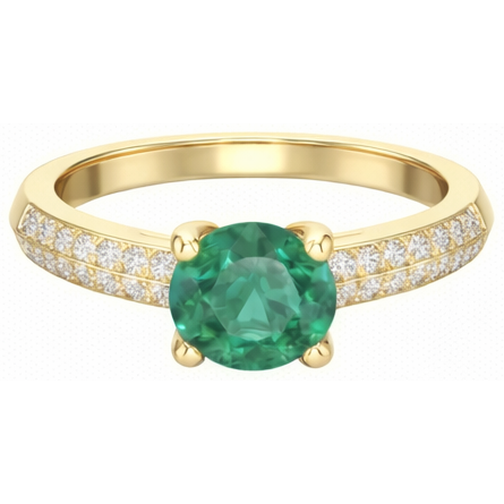Anniversary Ring 2.25 Ct Round Cut Green Emerald And Natural Earth Mined Diamond ( Not Lab Grown )s Yellow Gold