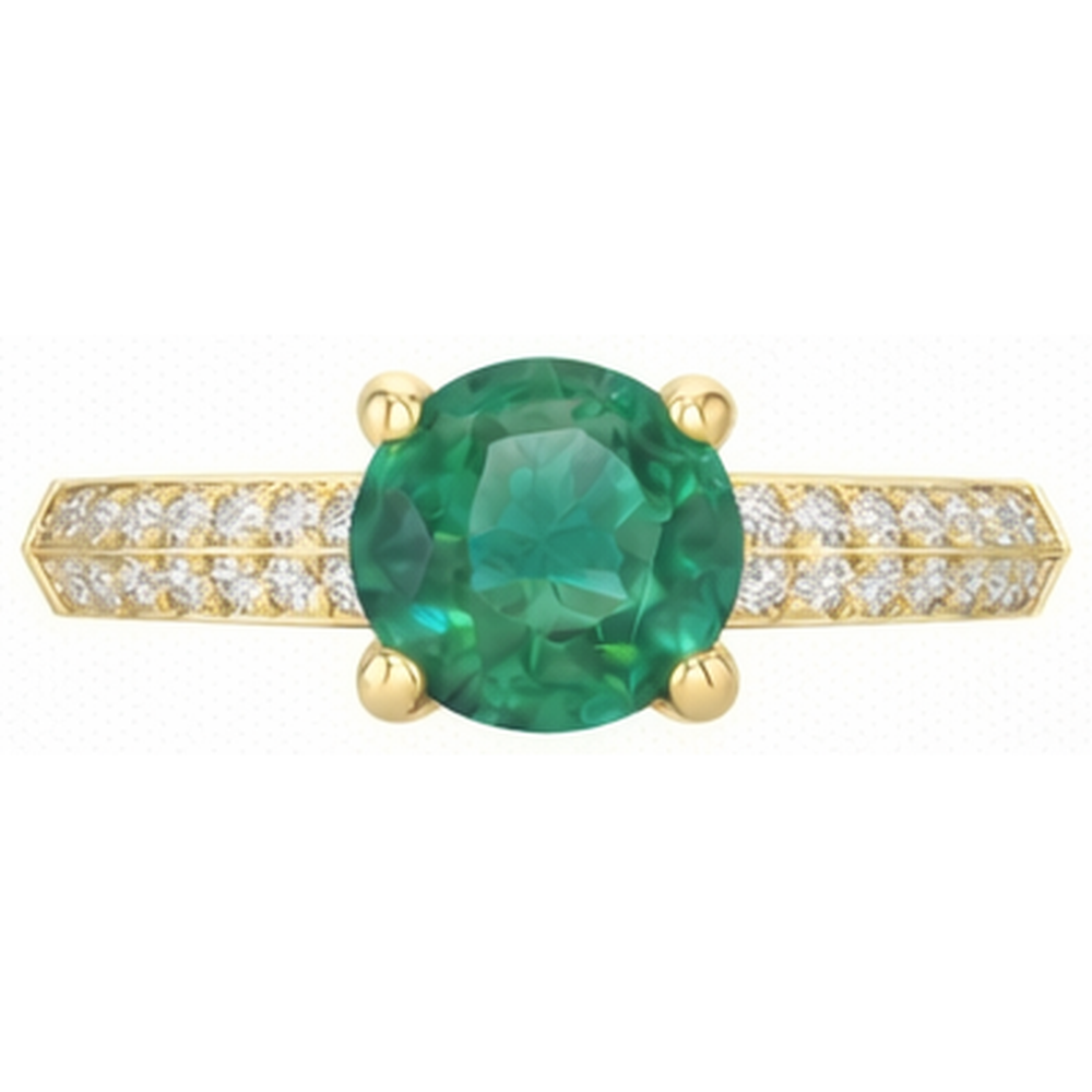 Anniversary Ring 2.25 Ct Round Cut Green Emerald And Natural Earth Mined Diamond ( Not Lab Grown )s Yellow Gold