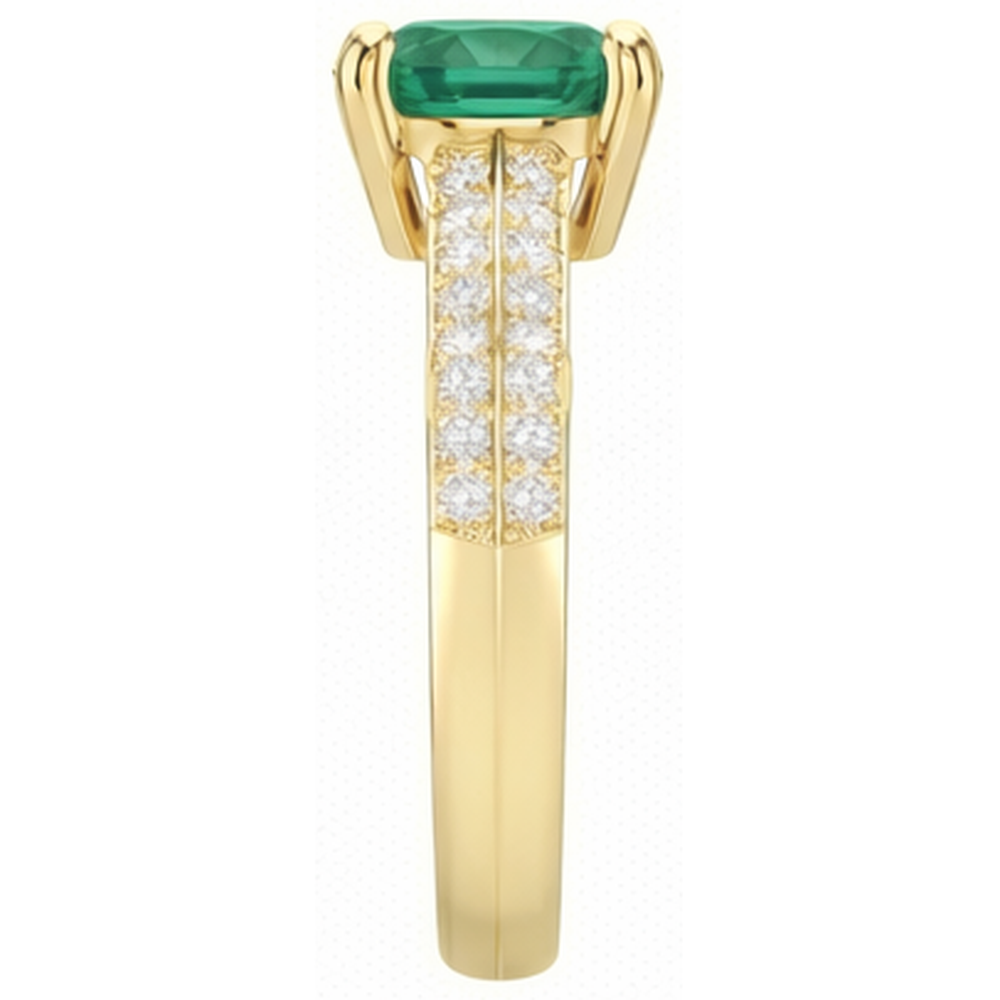 Anniversary Ring 2.25 Ct Round Cut Green Emerald And Natural Earth Mined Diamond ( Not Lab Grown )s Yellow Gold