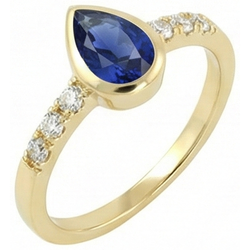 Anniversary Ring Bezel Set Pear Blue Sapphire 2 Carats With Accents