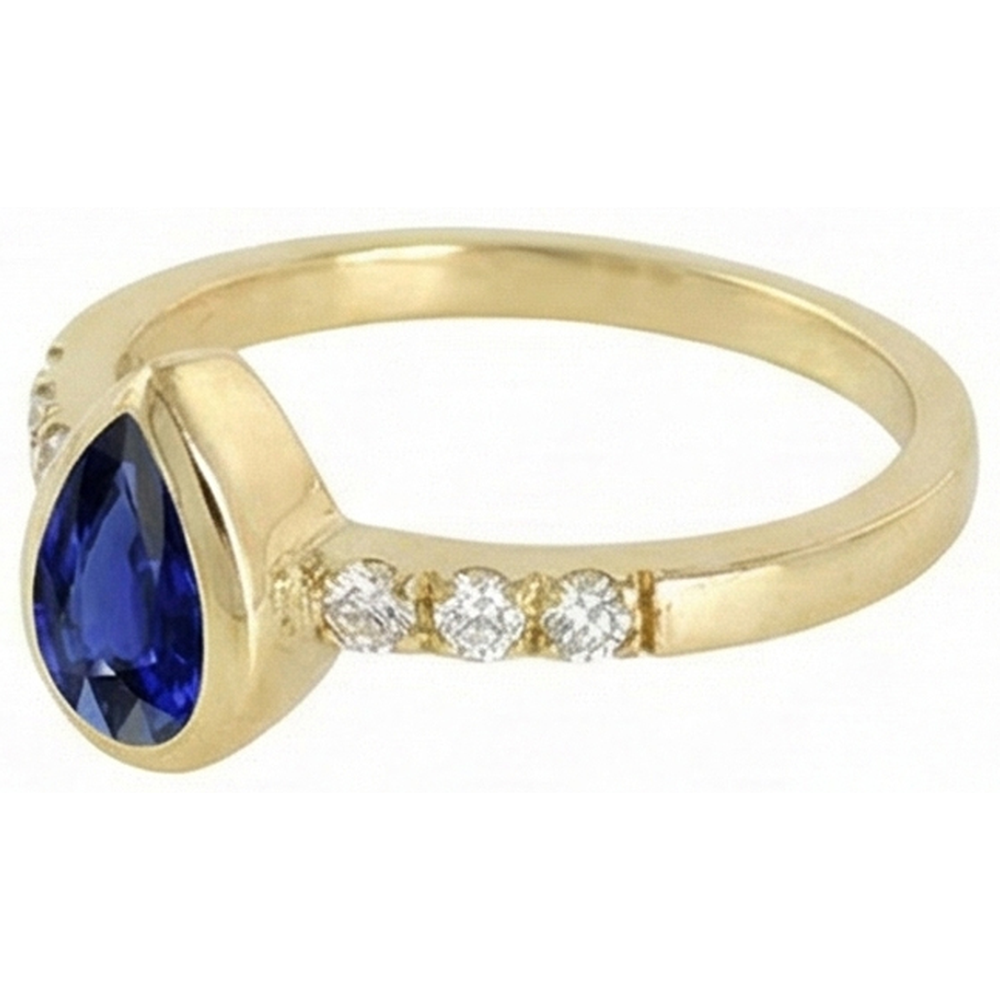 Anniversary Ring Bezel Set Pear Blue Sapphire 2 Carats With Accents
