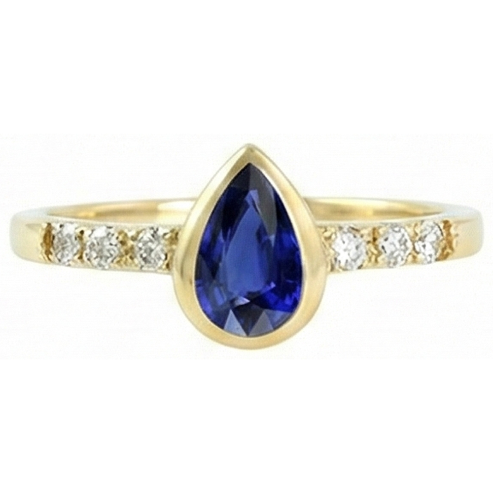 Anniversary Ring Bezel Set Pear Blue Sapphire 2 Carats With Accents