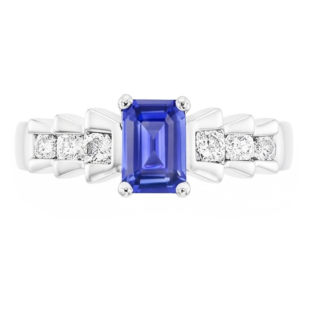 Anniversary Ring Emerald Light Blue Sapphire 2 Carats Pleated Style