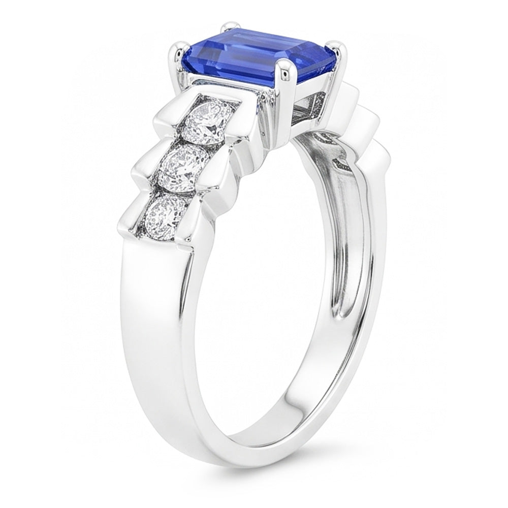 Anniversary Ring Emerald Light Blue Sapphire 2 Carats Pleated Style