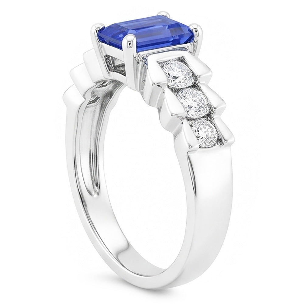 Anniversary Ring Emerald Light Blue Sapphire 2 Carats Pleated Style