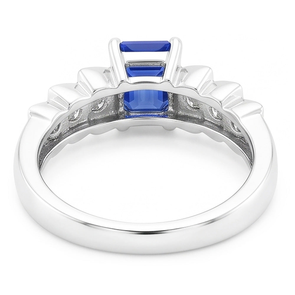 Anniversary Ring Emerald Light Blue Sapphire 2 Carats Pleated Style